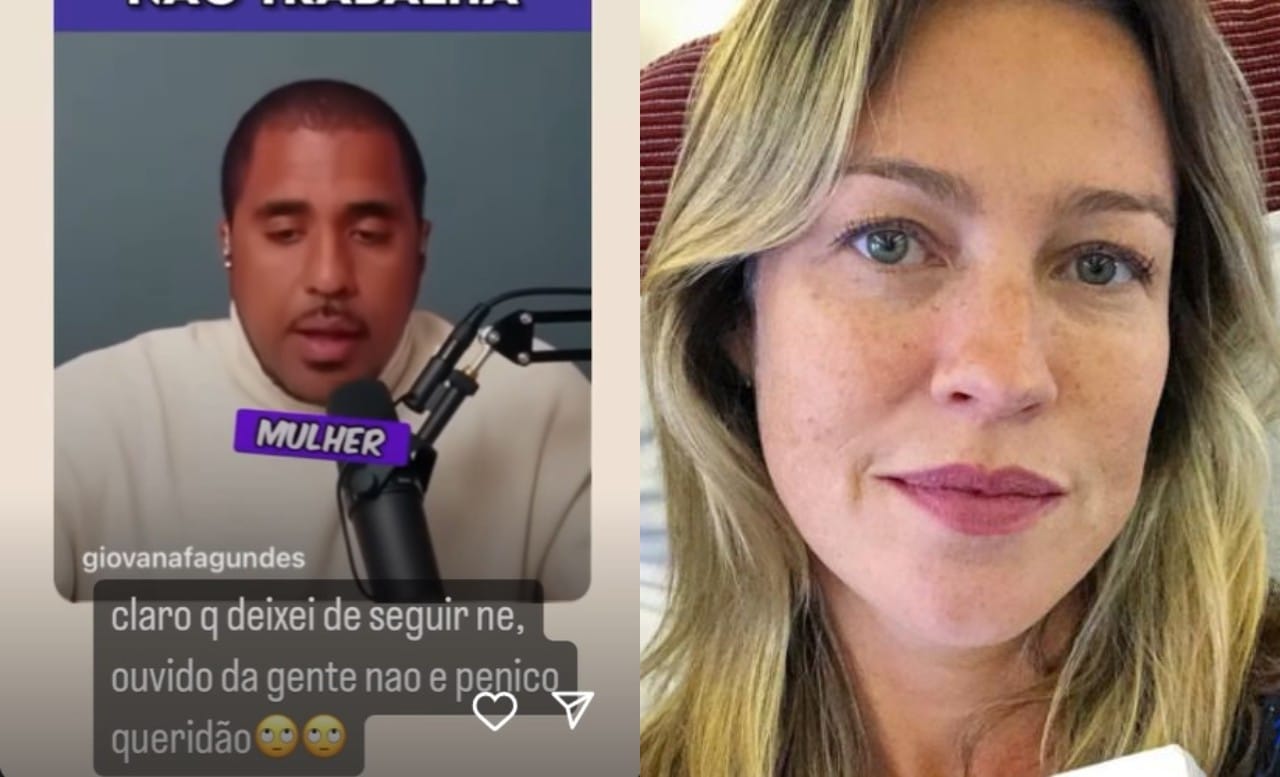 Luana Piovani compartilhou “react” da comediante Giovana Fagundes sobre um vídeo em quem um influencer fala que “mulher bonita não trabalha”